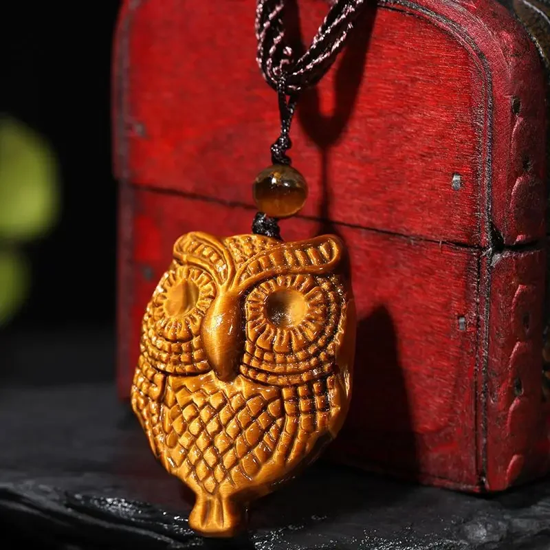 Natural Gold Tiger Eye Stone Owl Pendant Fashion Boutique Jewelry Men's and Women's Necklaces for Good Luck and Peace