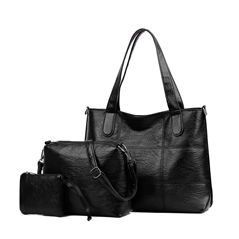 Casual Solid PU Tote Bag Fashionable Women's Shoulder Bag 2025 New Large Capacity Commuting Combination Handbag Bolsas De Mujer