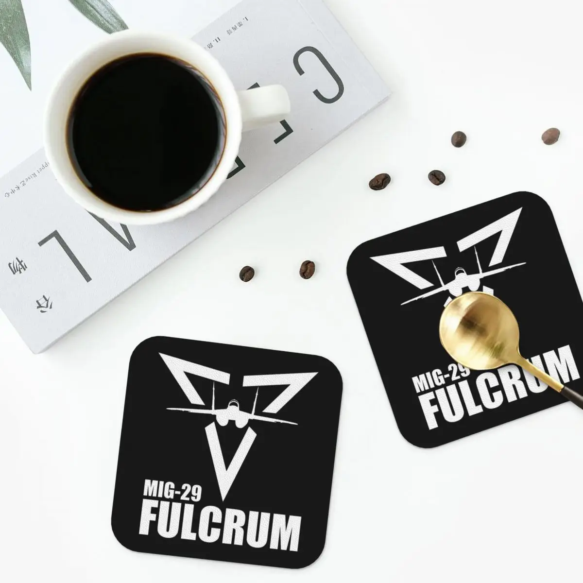 MIG-29 Fulcrum Coasters PVC Leather Placemats Non-slip Insulation Coffee Mats for Decor Home Kitchen Dining Pads Set of 4