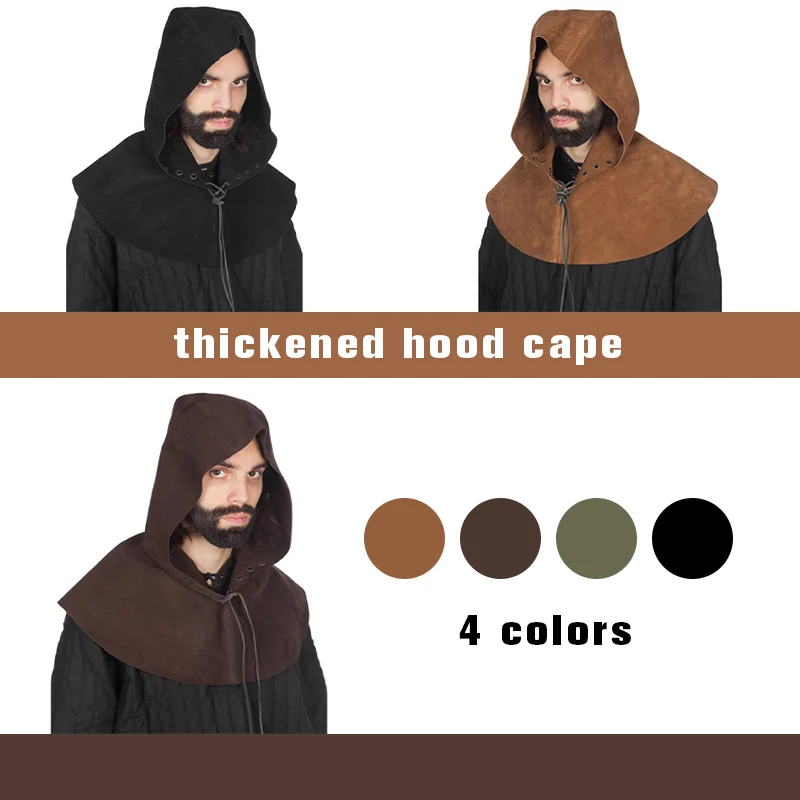 

Medieval Viking Hooded Cloak PU Leather Cape Men Women Gothic Style Sleeveless Shawl Cape Aristocrat Halloween Cosplay Costume