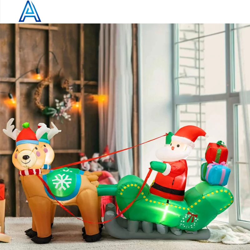 Oxford Cloth LED Light Huge Large Big Inflatable Reindeer Sled Santa Claus Cartoon Mascot Celebration Balloon Model