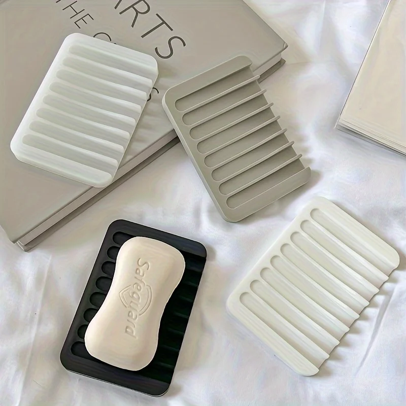 

Simple Silicone Soap Box Drain Rack Non-Slip Pad for Home Bathroom Use, No-Drill Adhesive Soap Holder