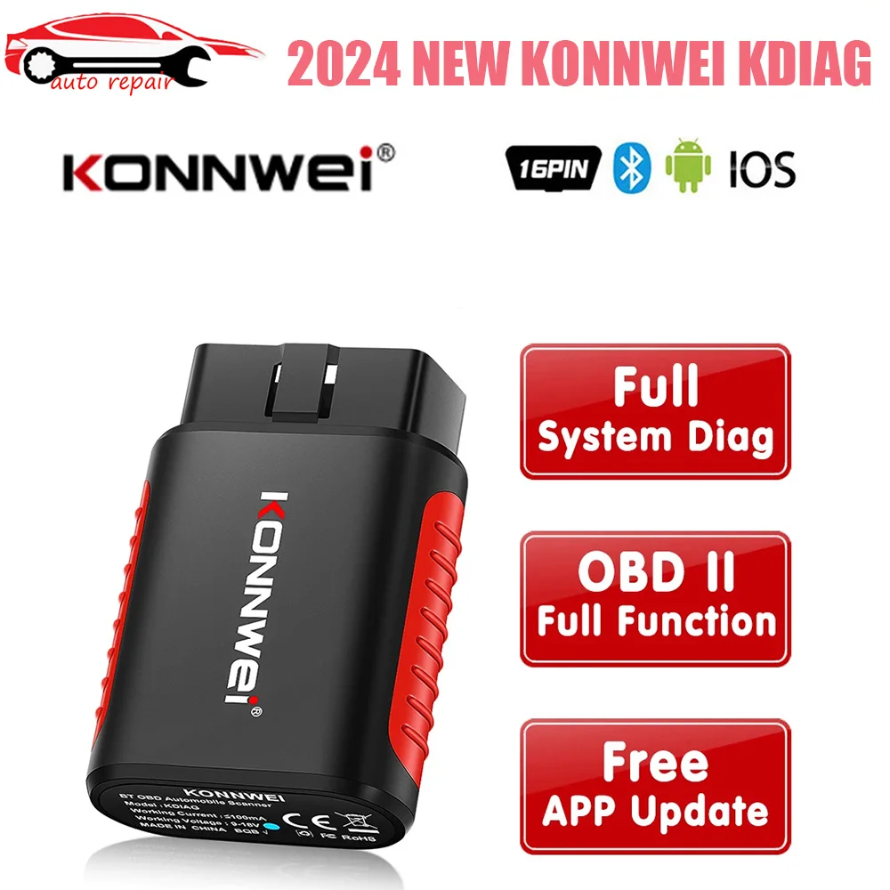 KONNWEI KDIAG Bluetooth Full System Auto Diagnostic Tool All System Car Scanner Code Reader Oil Reset Battery Match Serivce Free