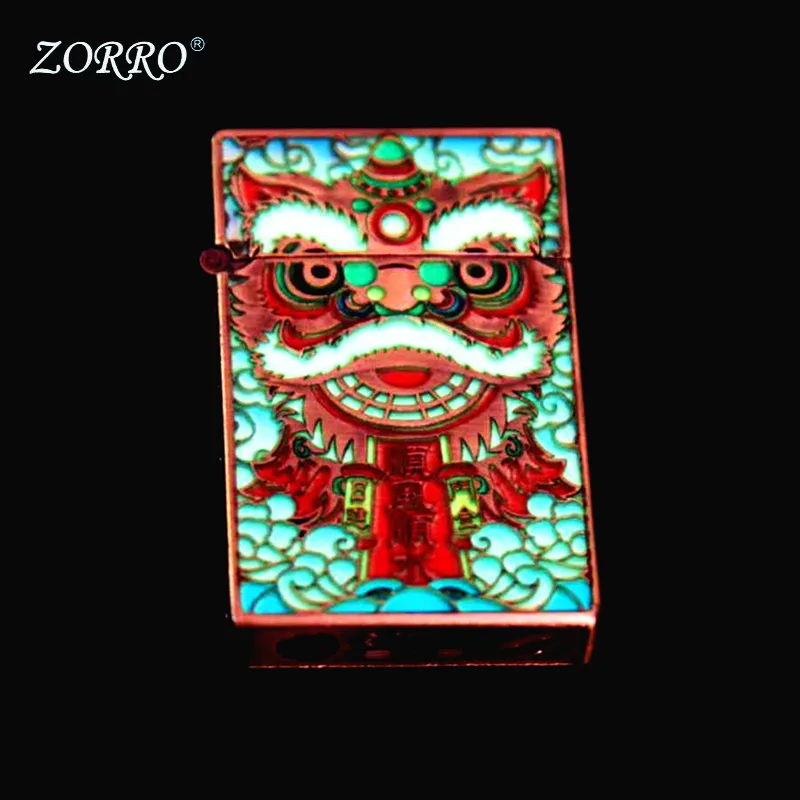 

ZORRO Lighter Relief Retro Luminous Grinding Wheel Windproof Machine Gift Z830 Luminous Bronze Lion Dance