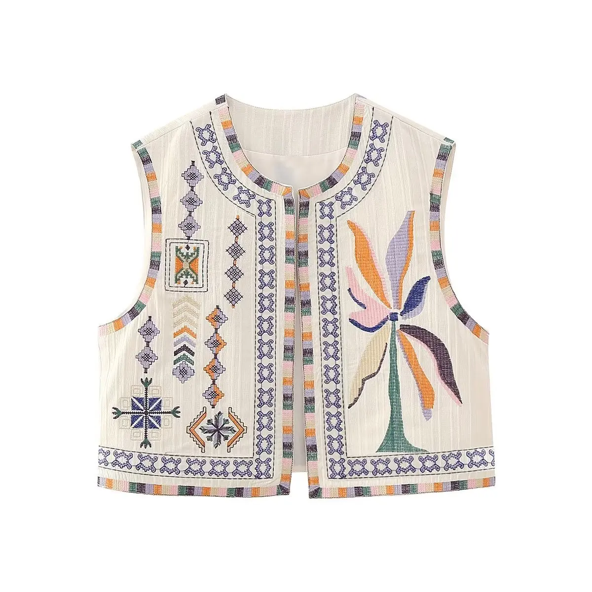 

New Vest Y2K Women Clothing Trend Sleeveless Cardigan Europe America Chic O-neck Embroidery Short Tank Top Vest Coat Jackets