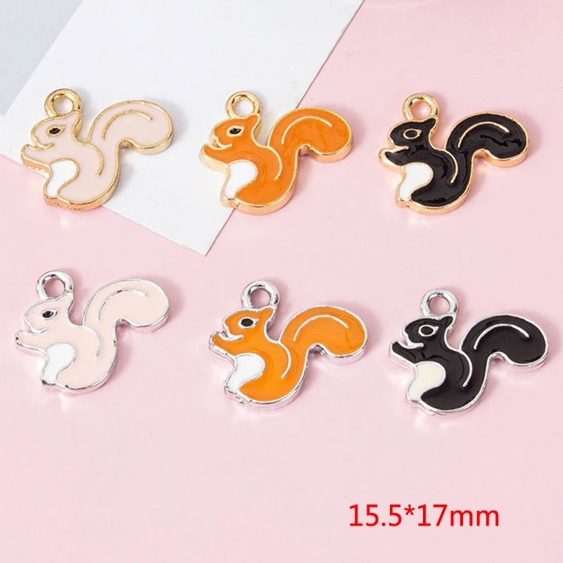 10pcs Fashionable And Versatile Small Pendant, Cute Enamel Cartoon Squirrel And Pine Cone, Suitable For Bracelet/Necklace/Earrin