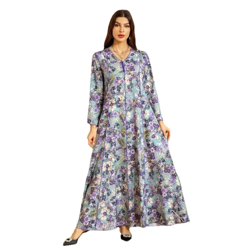

Eid Muslim Abaya Dress for Women Floral Print Jalabiya Morocco Party Dresses Kaftan Islam Vestidos Arab Long Robe Dubai Djellaba