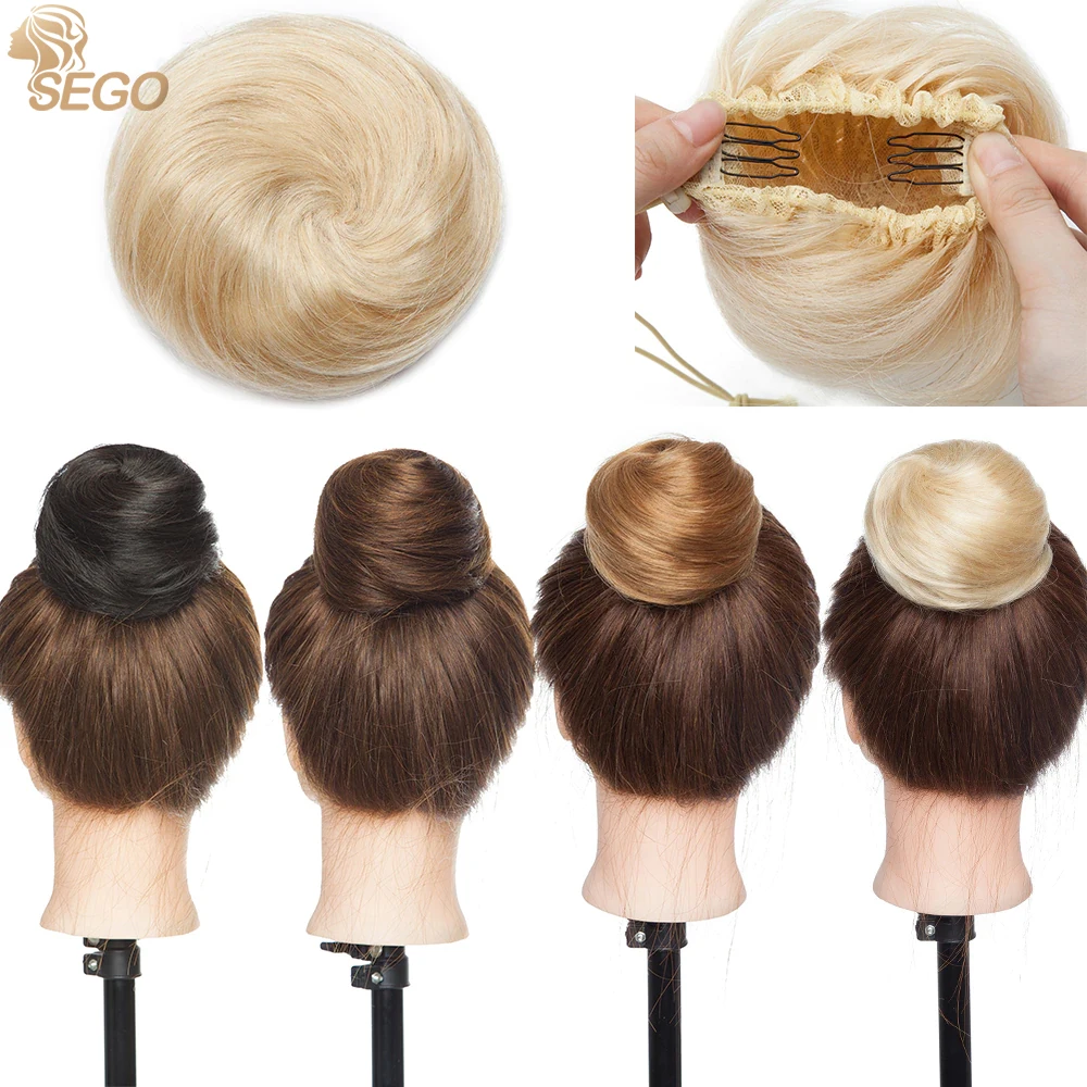 SEGO 100% Human Hair Bun Extension Donut Chignon Hairpieces for Both Women and Men Instant Up-Do Bun Drawstring Scrunchies