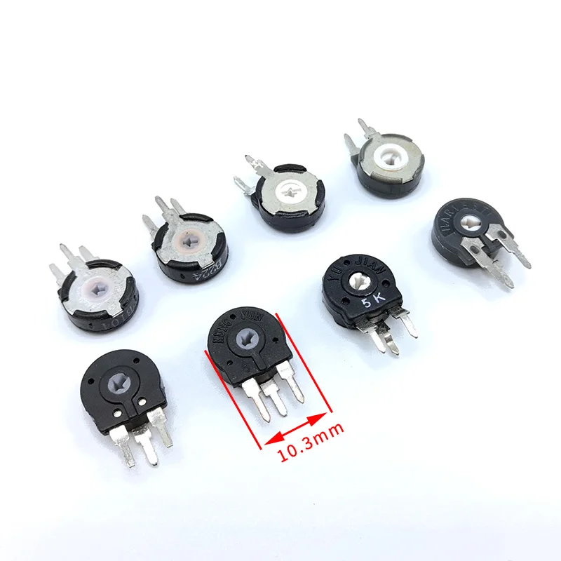 5 pcs Adjustable resistance PT10 screwdriver Through hole Vertical potentiometer 500 Ohm 1k 2k 5k 10k 20k 50k 100k 200k 500k 1M