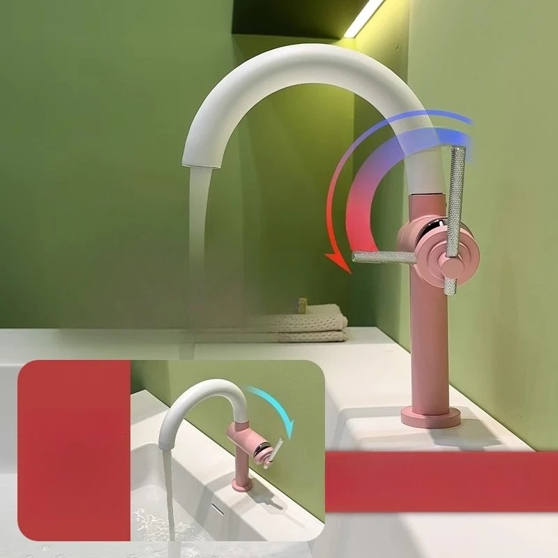 

Milk White Rotatable Bathroom Hot and Cold Faucet Washbasin Single Handle Single Hole Splash Proof Faucet Gun Gray