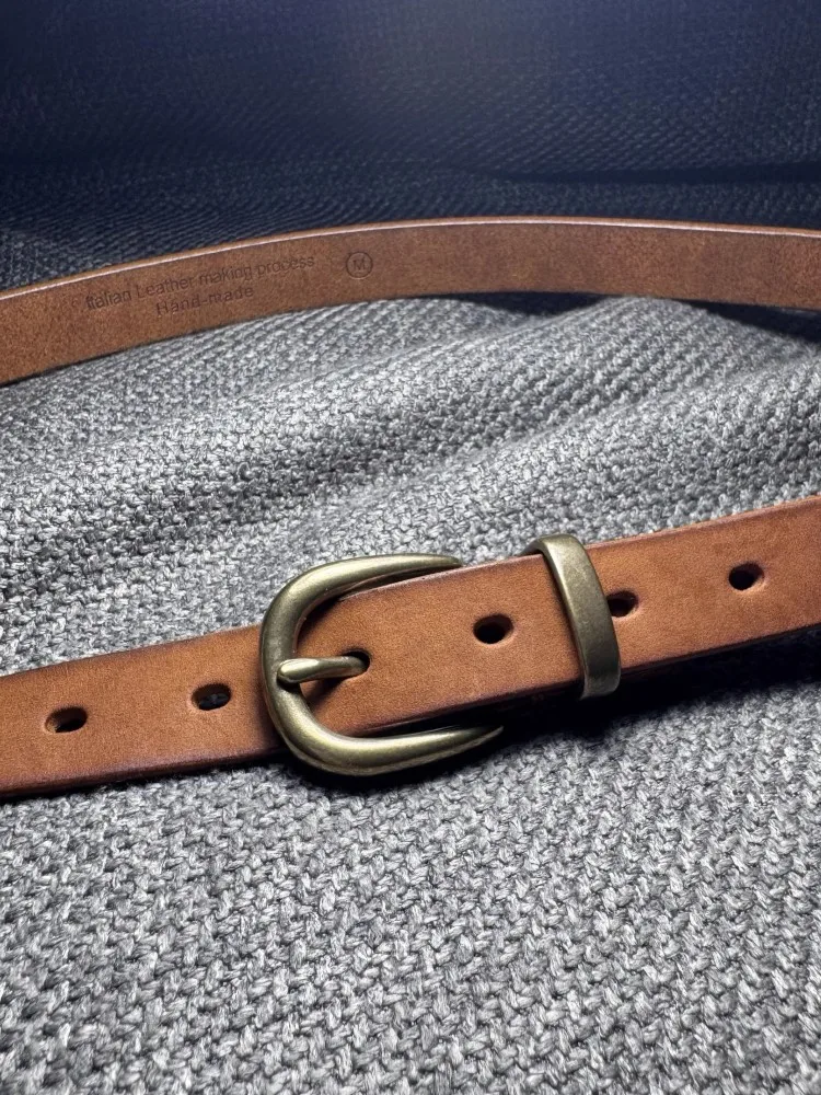 Italian Style Handmade Women Genuine Leather Belts For Jeans Vintage Cowskin Copper Needle Buckle Casual Waistband Wide 2.3cm