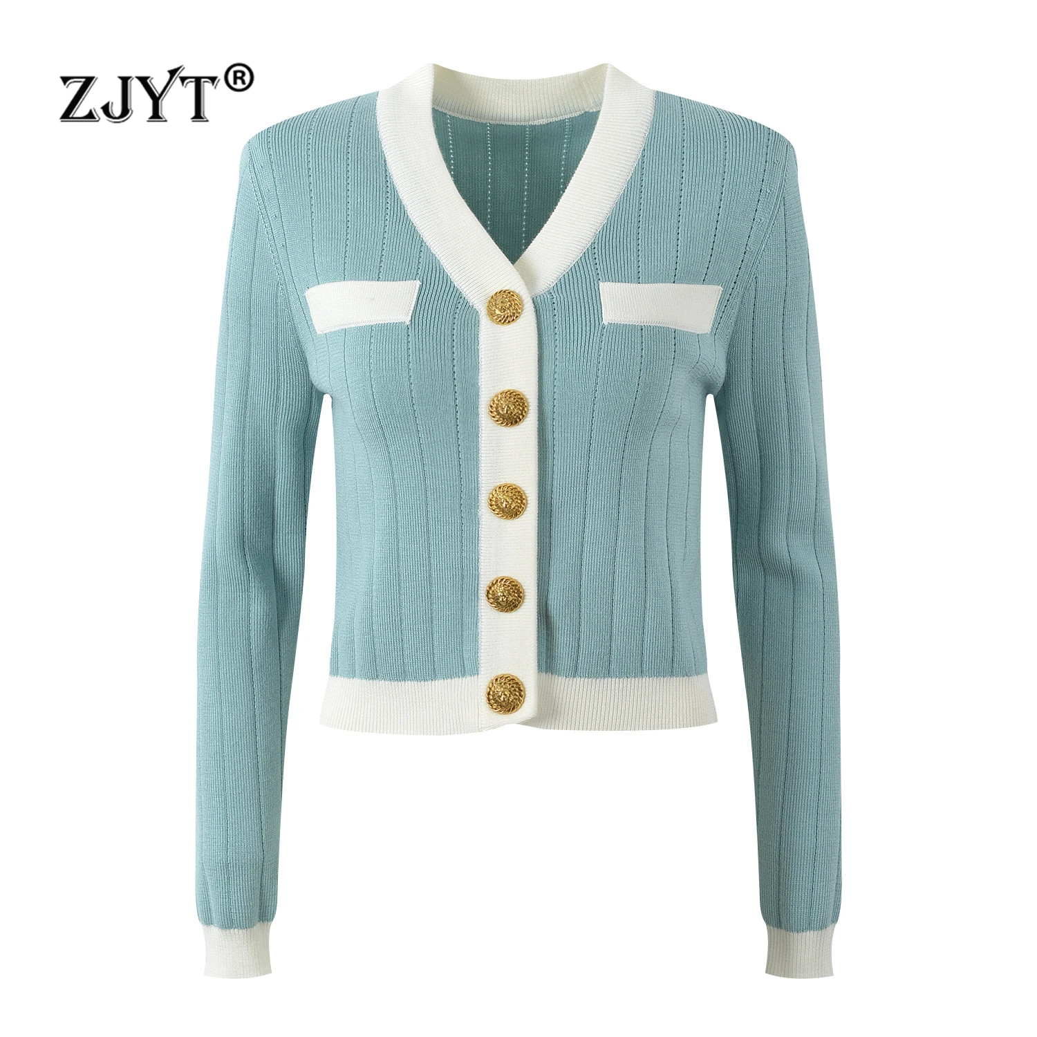 

ZJYT Spring Hit Color Single Breasted Cardigan Sweaters for Women Knitting Tops Long Sleeve O Neck Casual Knitwears Jersey Mujer