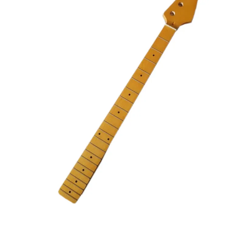 

21 Frets Maple Electric Bass Guitar Neck With Maple Fingerboard Inlay Dots Yellow Color Glossy Paint Guitar Parts