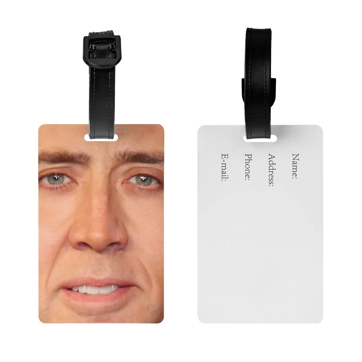 Etiqueta de equipaje facial personalizada con tarjeta de nombre, divertida cubierta de privacidad Meme, etiqueta de identificación para bolsa de viaje, Maleta, Nicolas Cage