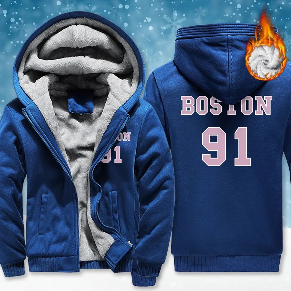 

Розовый Бостон 91, дизайн с надписью, мужская утепленная одежда на молнии, модное свободное пальто, повседневное флисовое зимнее спортивное пальто с капюшоном в стиле хип-хоп