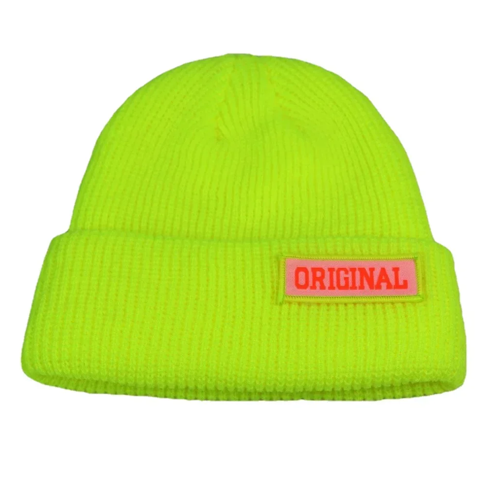 

Neon Yellow Beanies for Women Short Skullies Bright Hats Winter Snug Fit Knitted Cap