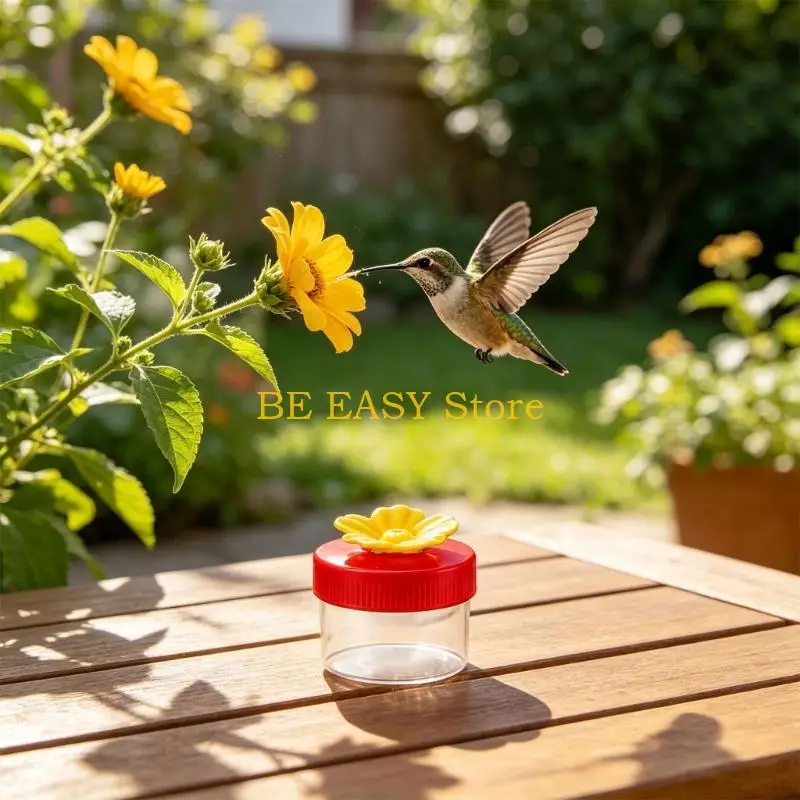 E28F Clear Bird Water Cups Set of 4 with Flower Style, Hummingbird Hand Feeders with Cleaning Brushes for Backyard Garden Tree