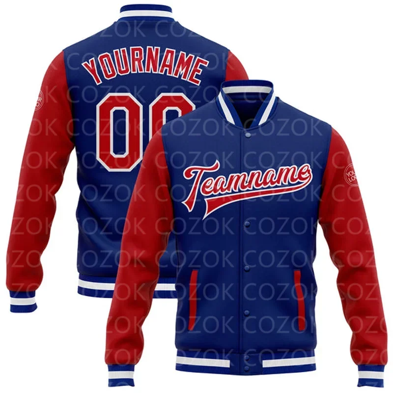 Custom Sapphire blue 3D Printed Baseball Button Jacket Bomber Full-Snap Varsity Letterman Jacket