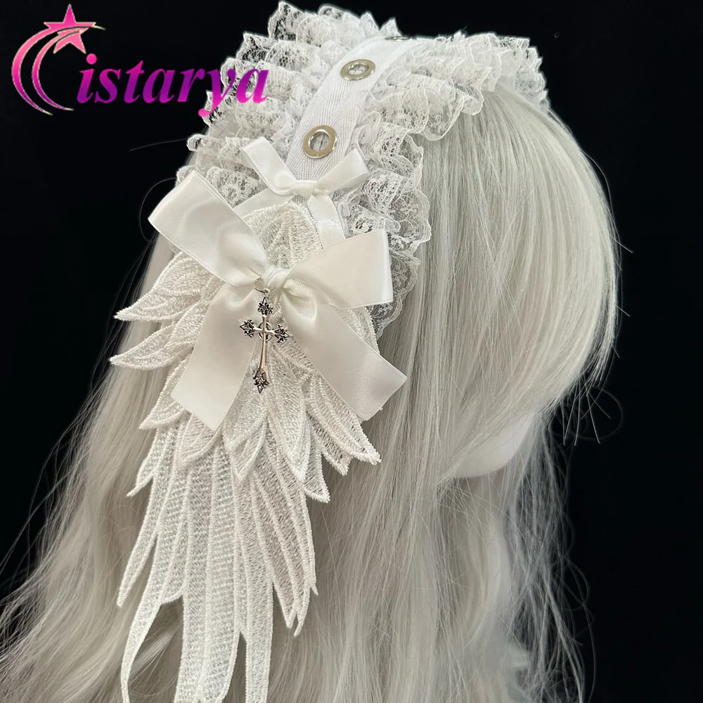

Japaness Lolita Kawaii Girl Lace Angel Wings Headband Y2K Gothic Cross Star Cute Bow Hairband Hair Accessories Hairpin Barrettes