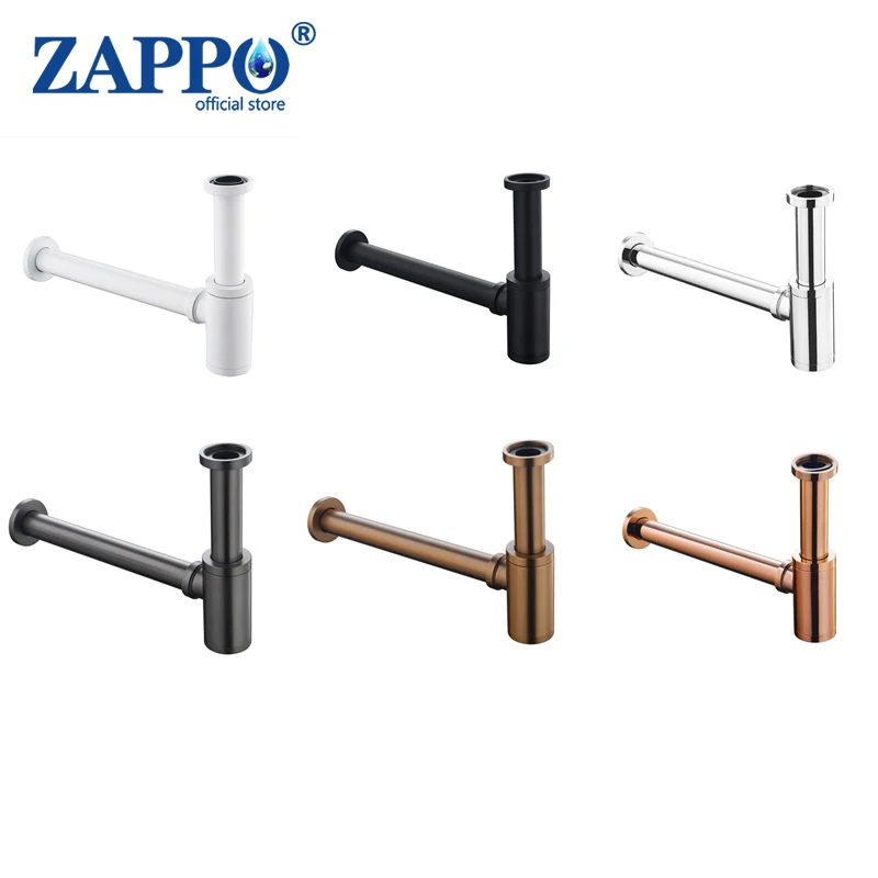 

ZAPPO Bathroom Pop-up Basin Waste Drain Wall Connection P-Traps Drain Pipe Quality Brass Black Gold Rose Gold Chrome