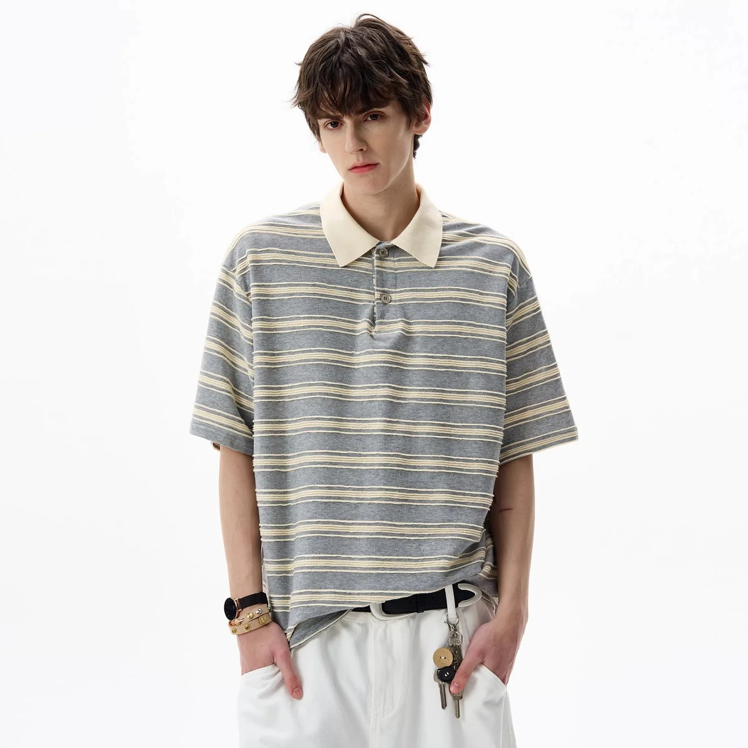 Summer American Stripe Fashion Short Sleeve T-Shirt, Unisex High-Street Design, Niche Cool and Trendy Unisex Streetwear