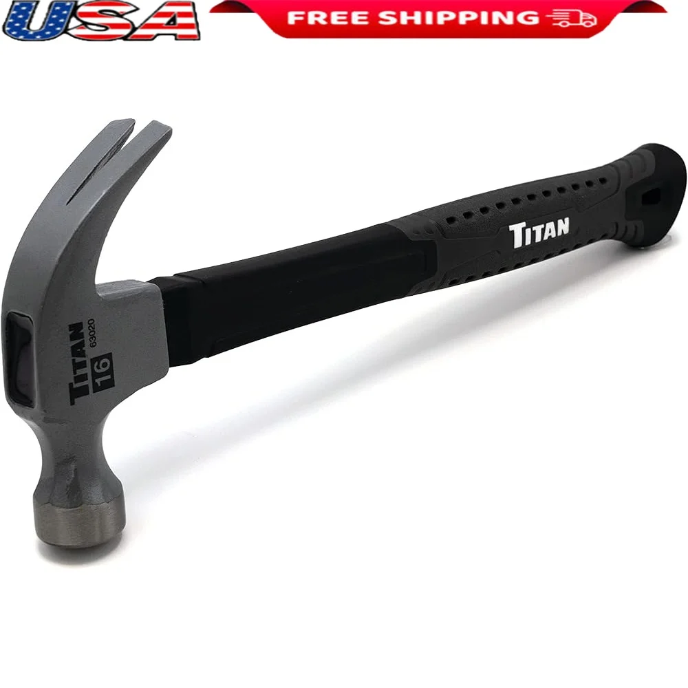 

16oz Claw Hammer with Textured Cushion Grip Shock Absorbing Fiberglass Handle Cast Iron Head Durable Tool Construction