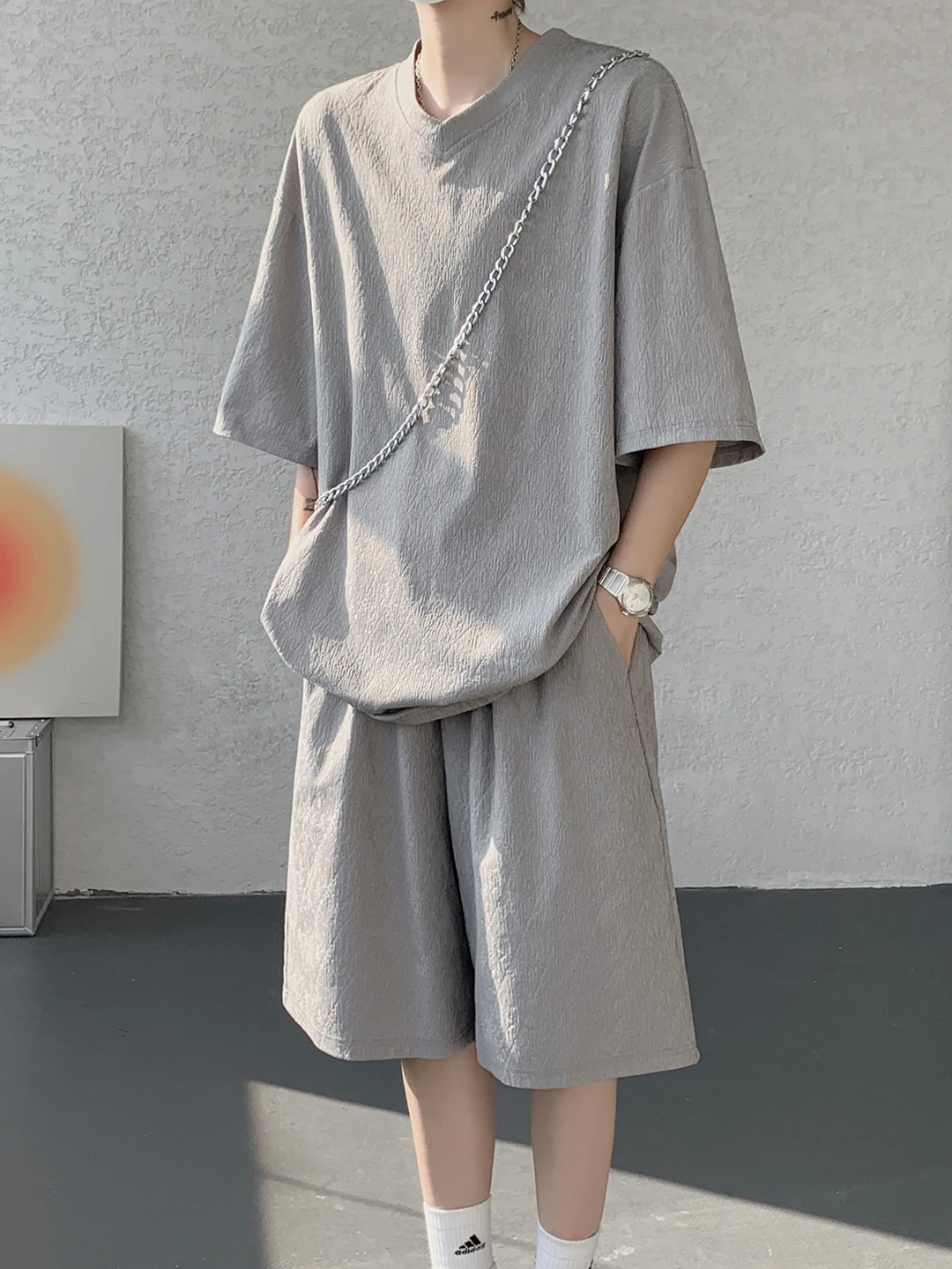 textured-ice-silk-summer-leisure-sportswear-set-for-men-thin-loose-cool-feeling-short-sleeve-shorts-two-piece-set-polyester-f