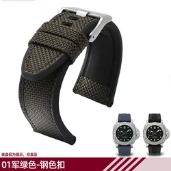 24mm 26mm 28mm Black Green Canvas Nylon fabric leather watch band Bracelet Buckle Clasp For Panerai  pam985 strap tools free