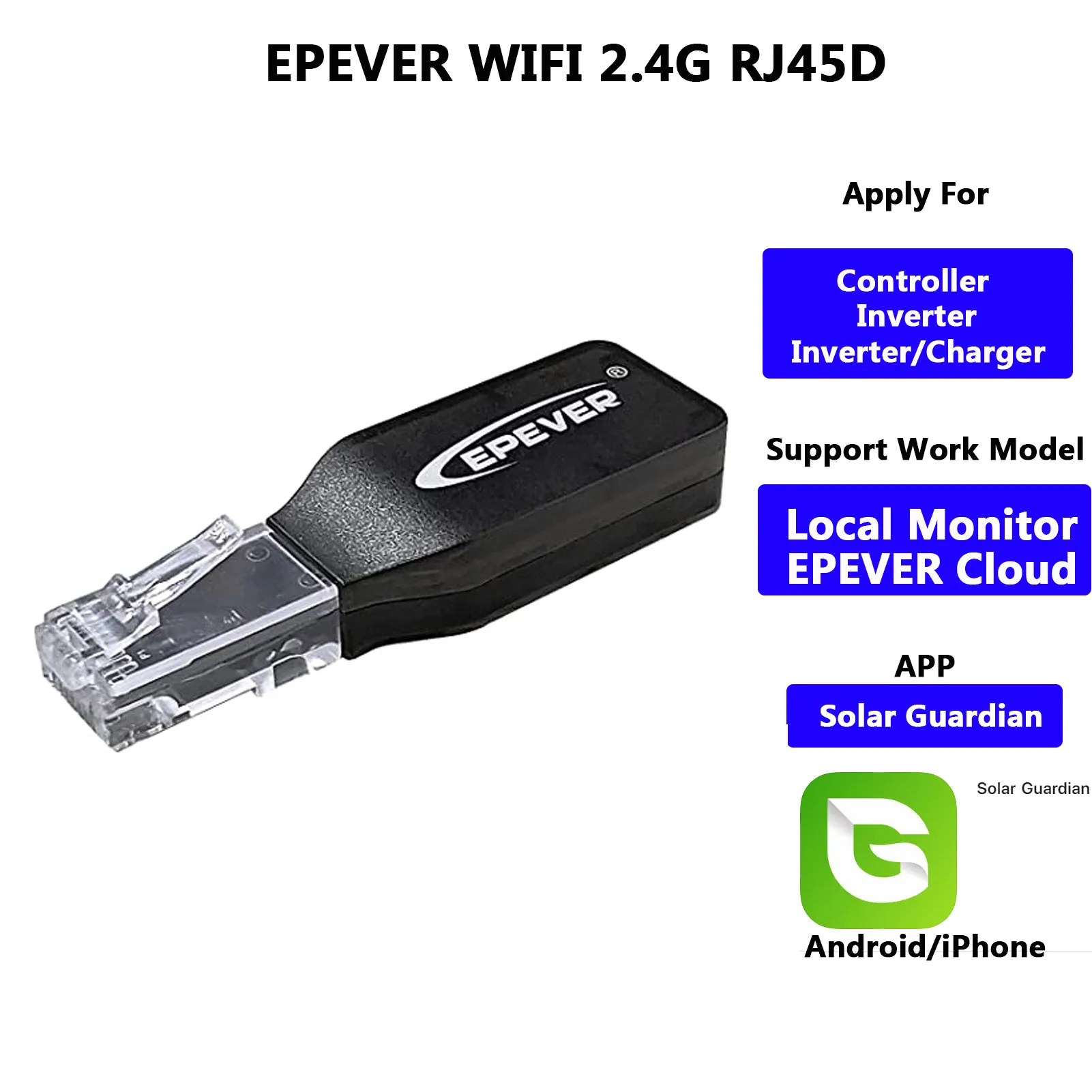 New EPEVER WIFI-2.4G-RJ45-D solar controller Tracer series BLE Adapter APP connect white MT50 meter USB and Sensor