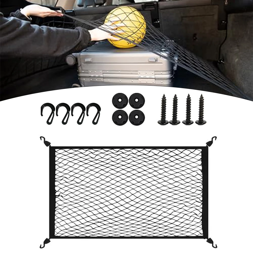 1 Stück Auto-Aufbewahrungsnetz 60x40cm Kofferraumnetz mit 4 Haken Elastisches Gepäcknetz Automobil-Netz Innenausstattung Zubehör