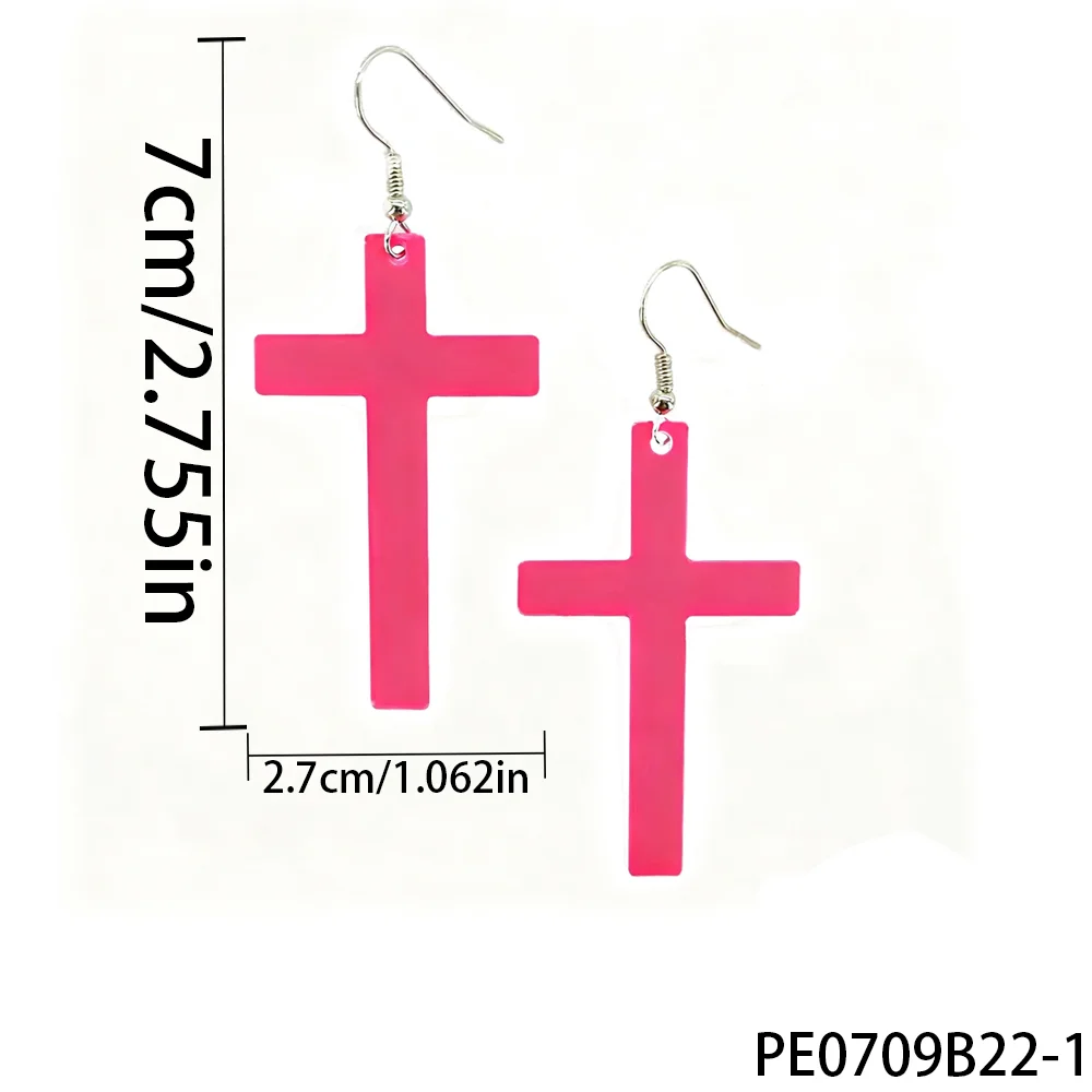 PESENAR 80s Nostalgic Hot Pink Cross Earrings - Iconic 80s Design for Standout Looks Great for Role-play and Cosplay