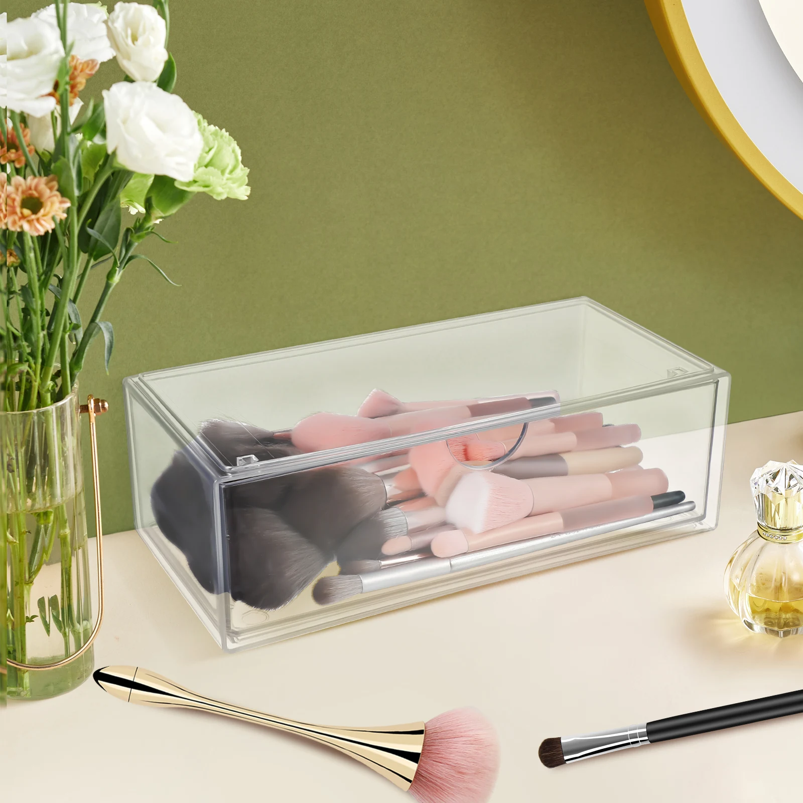 3 Pcs Compartment Organizer Cotton Ball Holder with Lid Clear Storage Drawers Organizers Pad Makeup Container