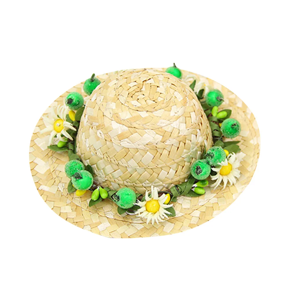

Pet Straw Woven Hat Dog Flower Design Green Daisy Size Comfortable Photo Prop for Masquerade Parties Weekend
