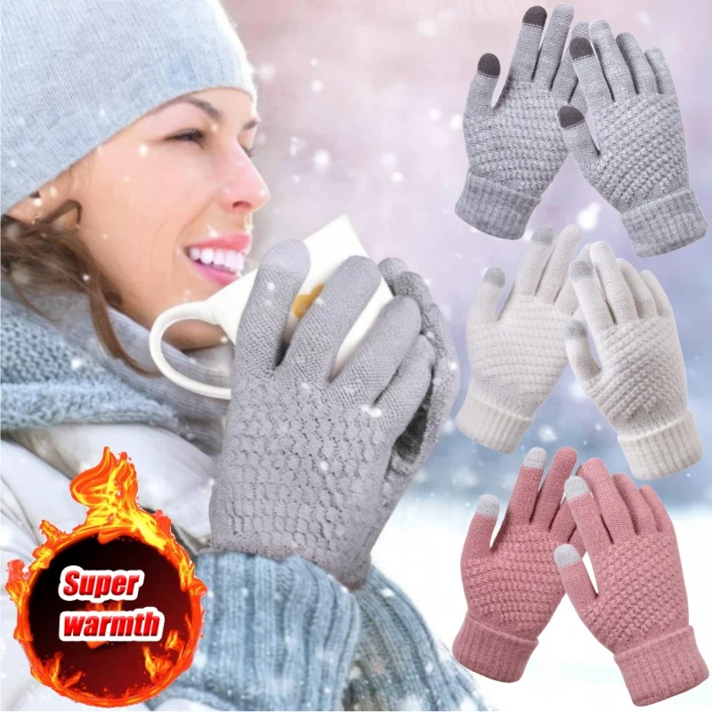 Frauen Männer Warme Winter Touchscreen Handschuhe Stretch Klassische Stricken Fäustlinge Wolle Voll Finger Outdoor Radfahren Fahren Handschuh