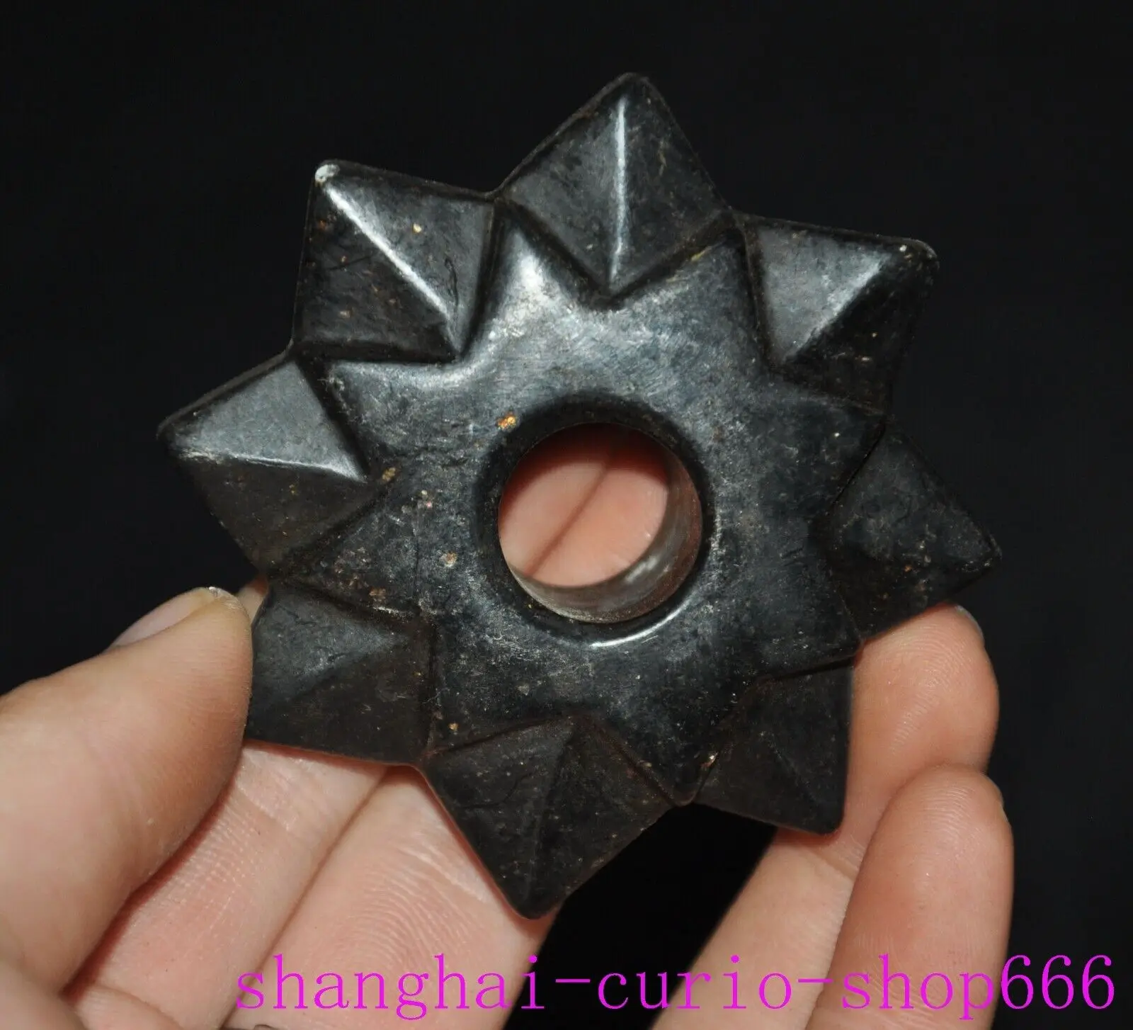 

2.6 inch Chinese Hongshan culture old jade carving eight star statue pendant bi-Natural materials
