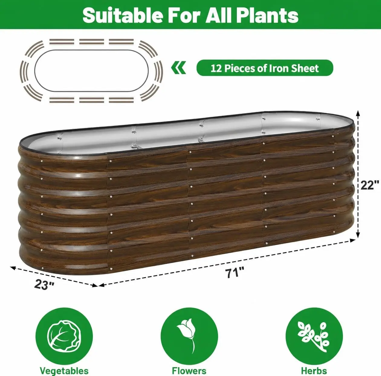 2-Pack Galvanized Steel Raised Garden Bed Kit - 6x2x2 ft Metal Planter Boxes for Vegetables, Flowers, Herbs | Easy