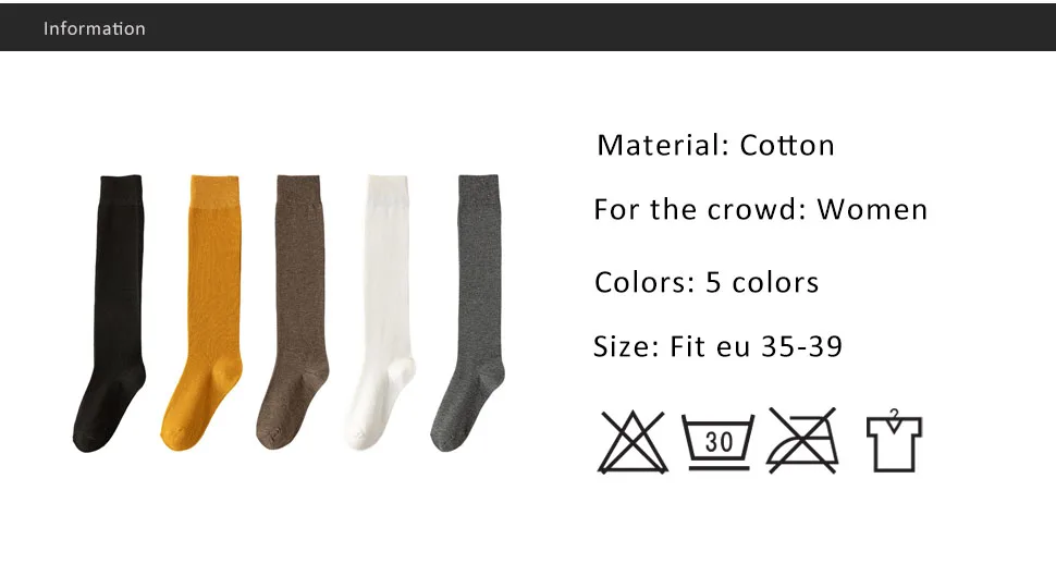 5 Paar Damenstrümpfe aus Baumwolle, einfarbig, schweißabsorbierend, atmungsaktiv, lange Crew-Socken, Kompressionsstrümpfe für Studentinnen, unterhalb des Knies, Wadensocken – Detail 1