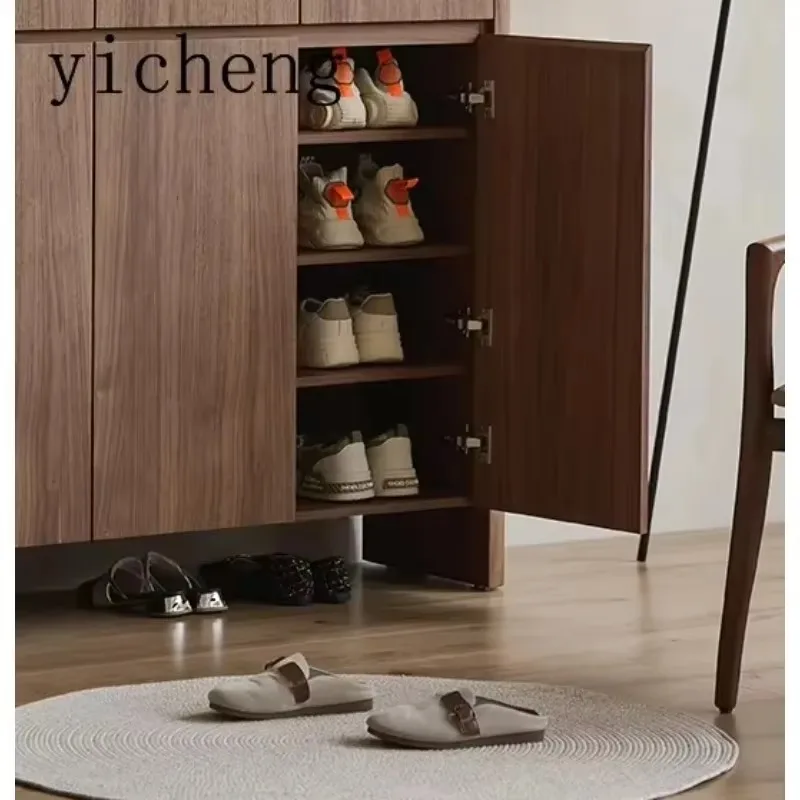 GZ-1     solid wood household shoe cabinet walnut door cabinet large-capacity entrance corridor integrated wall locker