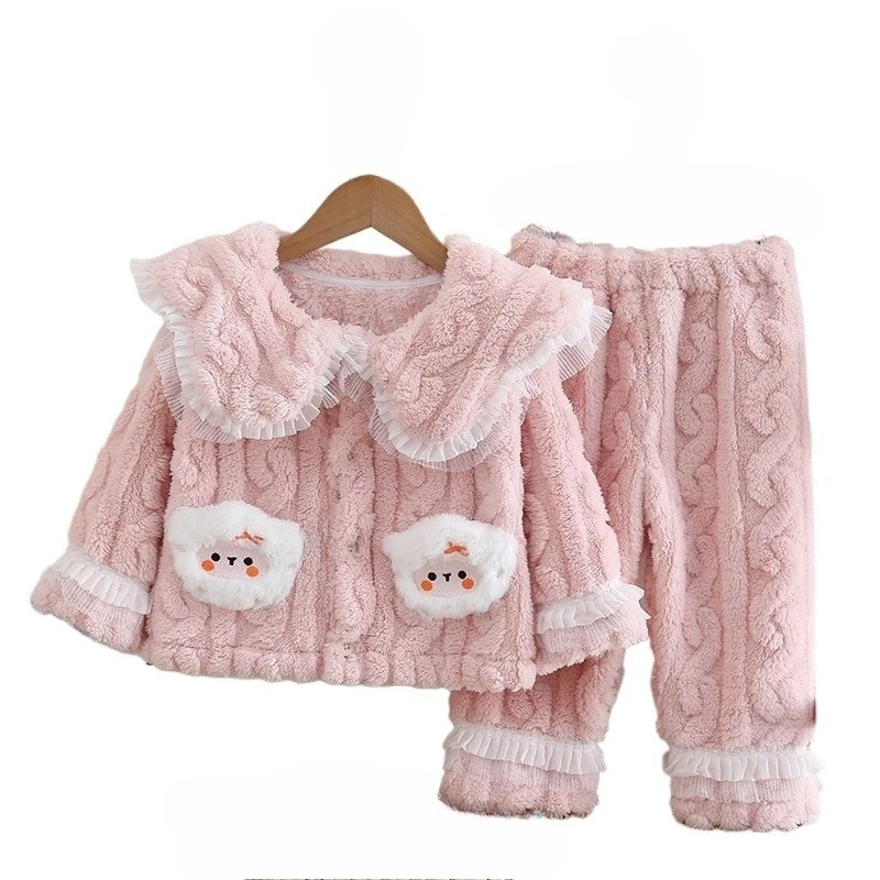 

New Winter Baby Girls Clothes Suit Children Sleepwear Fashion Warm Coat Pants 2Pcs/Sets Kids Pajamas Toddler Casual Costume