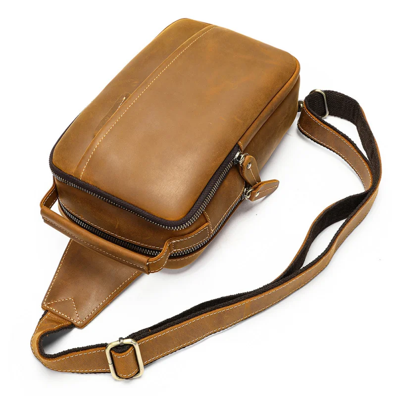New Cross-border vintage crazy horse leather men's chest bag, vintage genuine leather shoulder travel crossbody bagmen chest bag