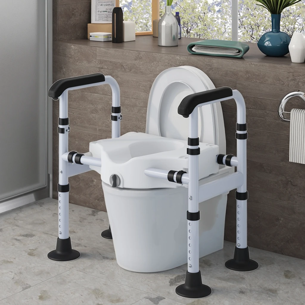 

Stainless Steel Elevated Toilet Seat Grab Bars Rust-Resistant Assist Rail For Elderly Bathroom Safety Equipment