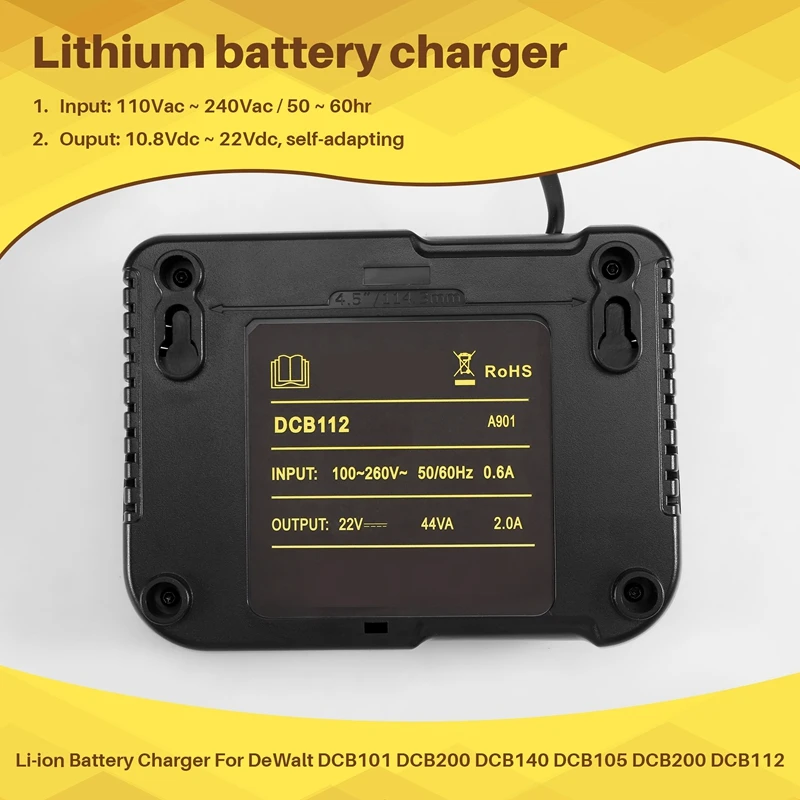 New-Dcb112 Li-แบตเตอรี่เครื่องชาร์จสําหรับDewalt 10.8V 12V 14.4V 18V Dcb101 Dcb200 Dcb140 Dcb105 Dcb200 สีดํา