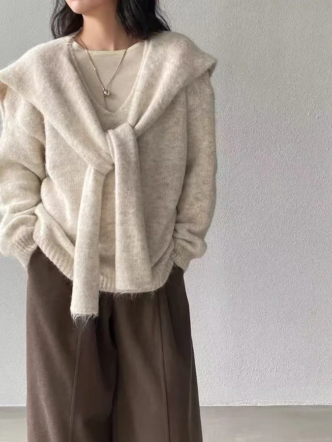 

Soft Cozy Knitted Sweater Women's Loose V-Ne Long Sve Pure Color Autumn Winter Faionable Versatile oulder Wrap Top