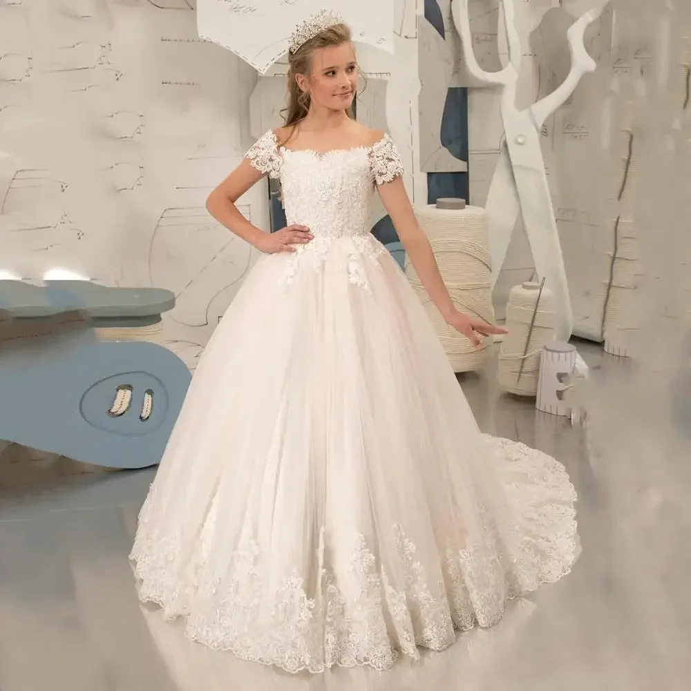 

2025 Retro Girls Tailing Princess Long Dress Children's Bridesmaid Clothing for Wedding Girls Party Dresses Ceremonial Clothes