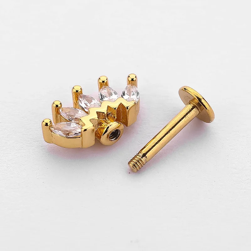 1Piece 16G Flat Vertical  Back Flower Earring Marquise CZ Tragus Cartilage Helix Piercing Jewelry