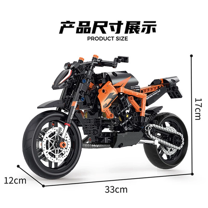 City Series Speed Champion KTM 1290 Motorcycle Building Blocks Black Duke Moto Racing Retro Motorbike Model Brick Kids Toy Gift