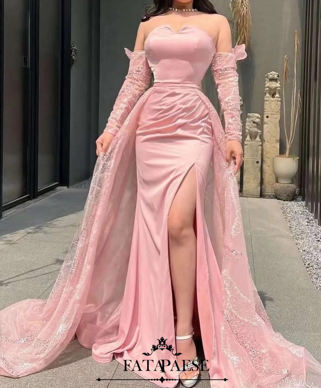 

FATAPAESE Customized Sweetheart Sequined Bow Panel Split Stright Gowns Prom Dress Sheath Luxury Evening Dresses 2025