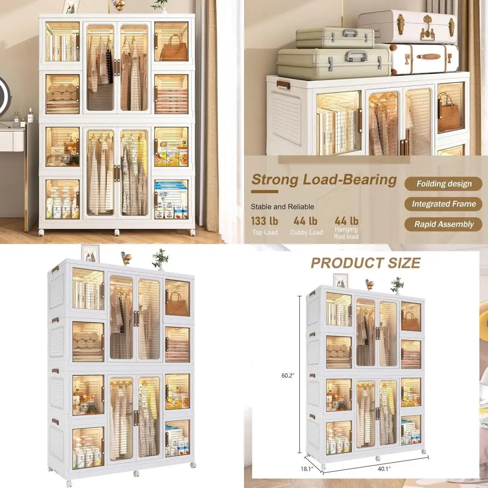 

Детский портативный шкаф с прозрачными дверцами, 12 ячеек, 2 штанги для подвешивания, 16 вешалок, идеально подходит для гостиной и спальни.