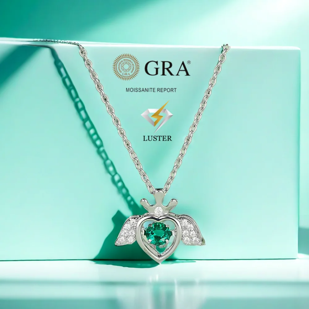 

LUSTER D Cultivate emerald-green Pendant Original s925 Sterling Silver Plated 18k White Gold with GRA Pendant for Women Man