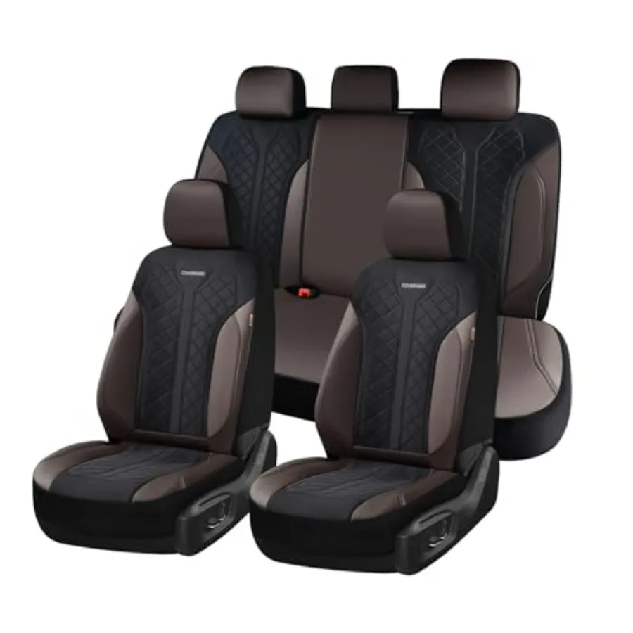 

Seat Covers for Car 5 Seats Leather Car Seat Covers Fullset Breathable Mesh Front and Rear Protectors Coffee Luxury Automotive